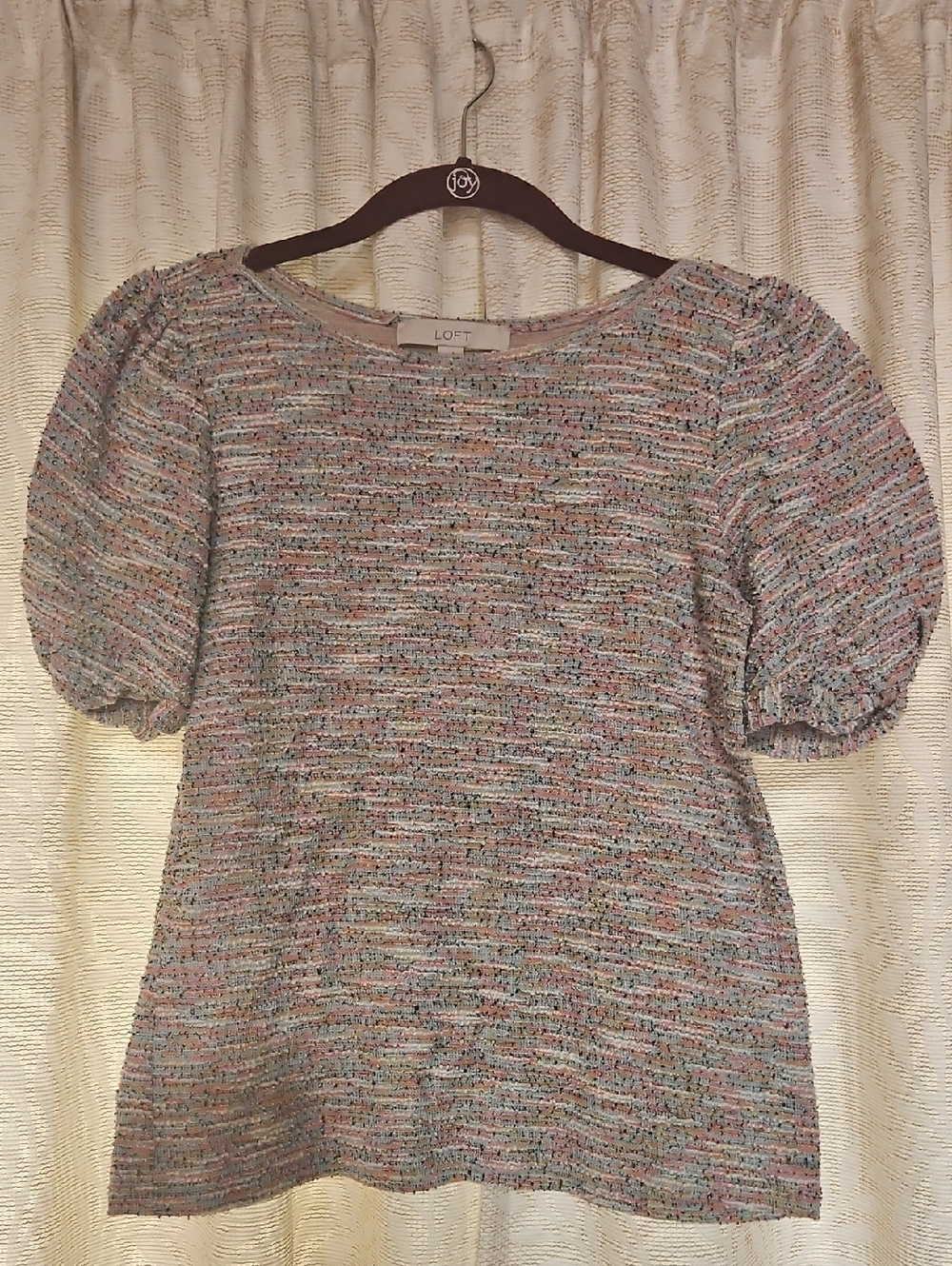 LOFT Pastel Multicolor Tweed Puff Sleeve Top